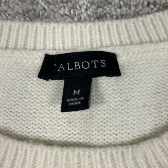 Talbots Sweater Womens Medium Ivory Navy Holiday Christmas Tree Lambswool Soft - Picture 2 of 9